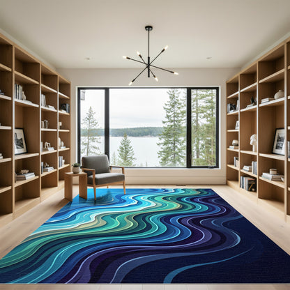 Deep Ocean Abstract Wave Flow Rug