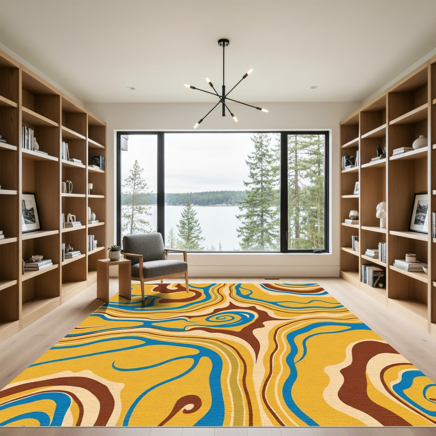 Retro Yellow Blue Swirl Organic Rug