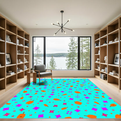 Bright Orange Fruit Scatter Teal Rug