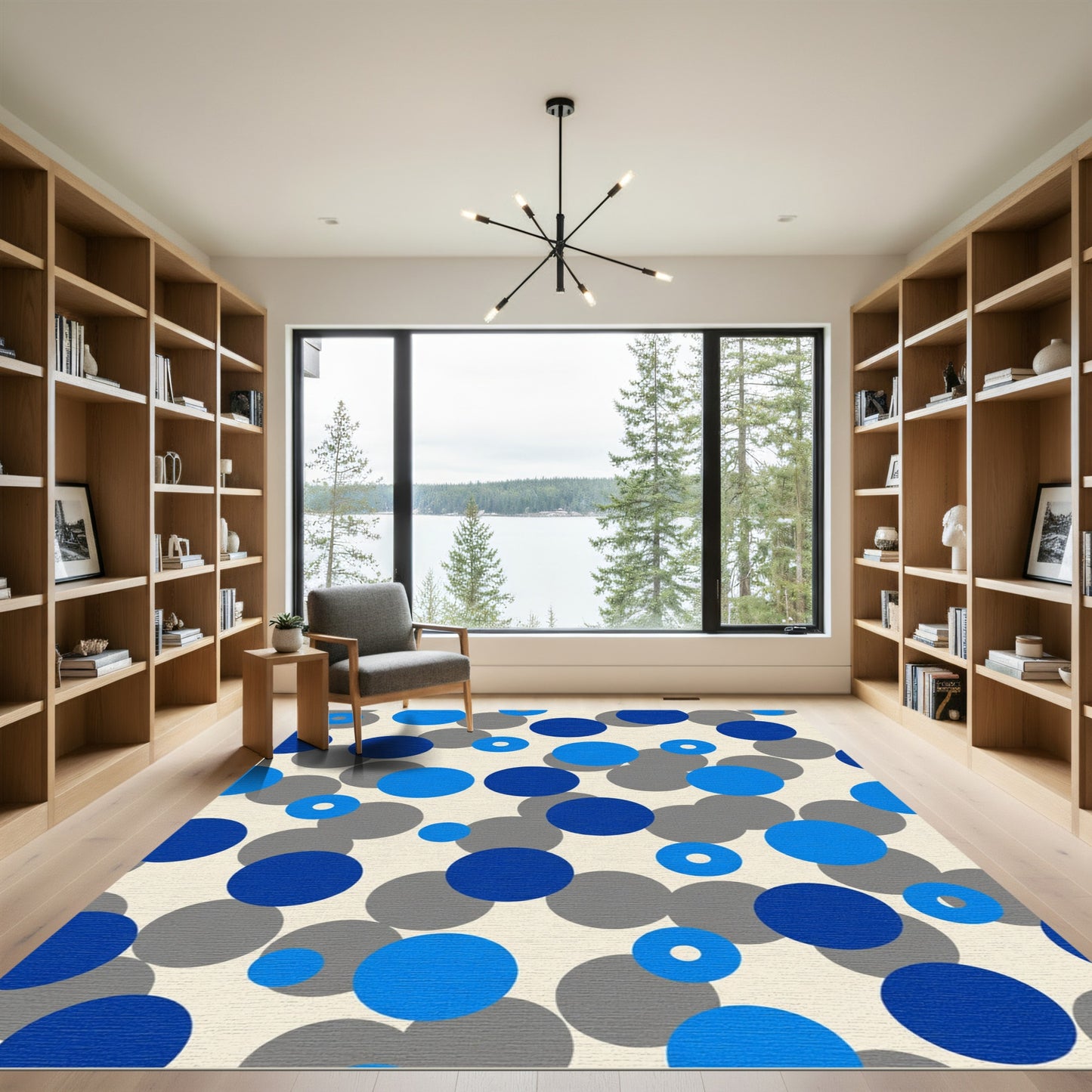 Modern Blue Gray Circle Cluster Rug