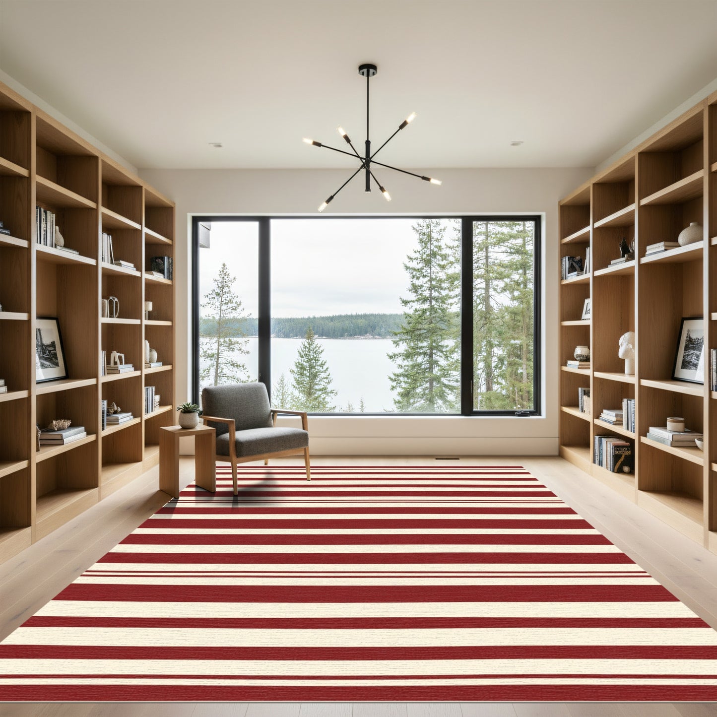 Crimson Cream Horizontal Stripe Rug