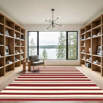 Crimson Cream Horizontal Stripe Rug