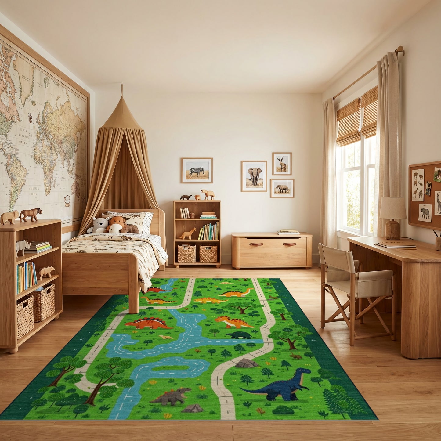 Whimsical Dino Path River Forest Rug