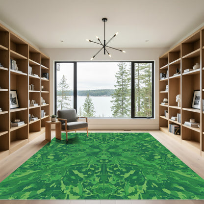 Emerald Green Symmetrical Abstract Landscape Rug