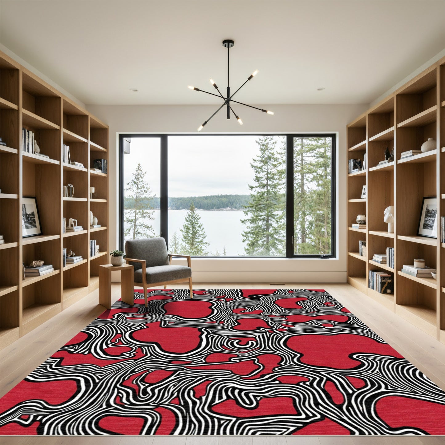 Bold Red Abstract Organic Lines Rug