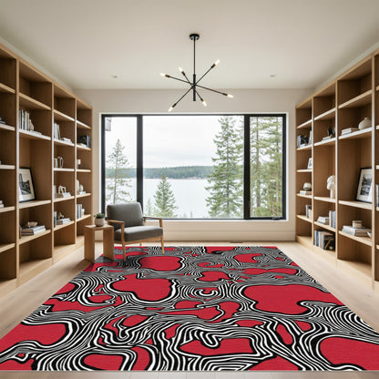 Bold Red Abstract Organic Lines Rug