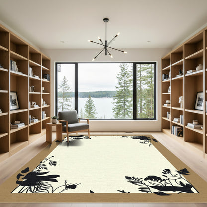 Black Floral Branch Frame Rug
