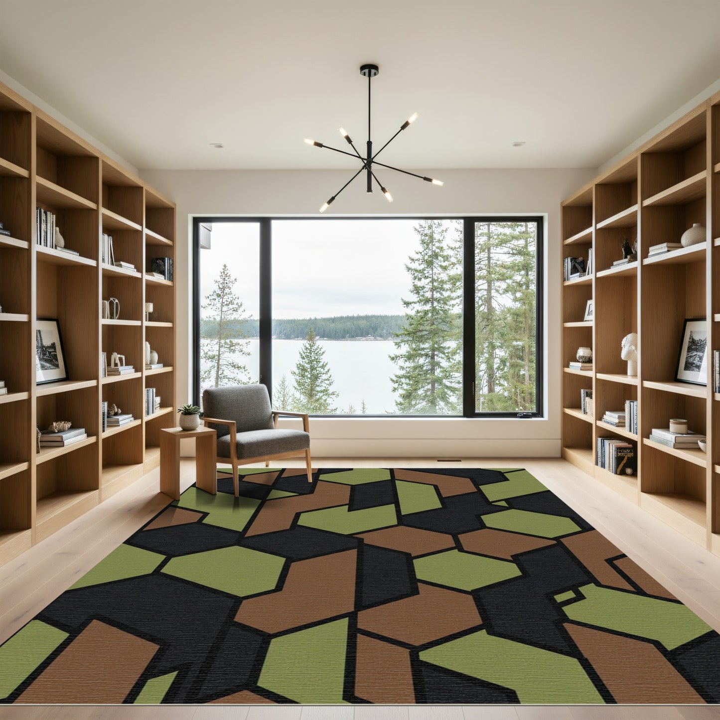 Woodland Camo Geometric Abstract Rug