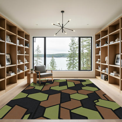 Woodland Camo Geometric Abstract Rug