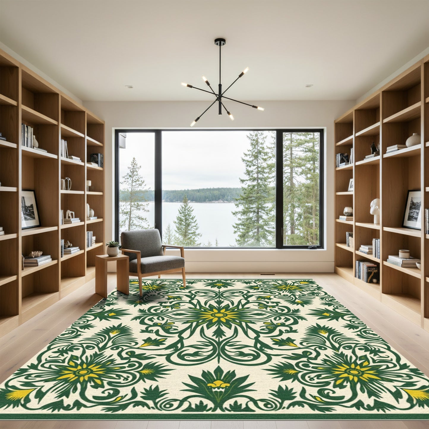 Emerald Yellow Floral Symmetry Rug