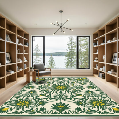 Emerald Yellow Floral Symmetry Rug