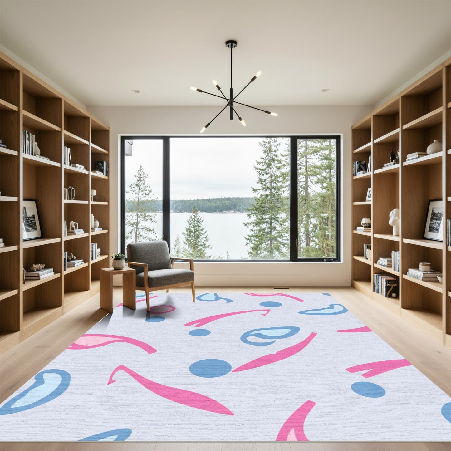Playful Pink Blue Abstract Swirls Rug