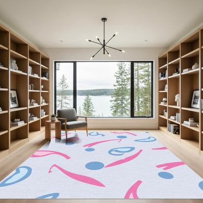 Playful Pink Blue Abstract Swirls Rug