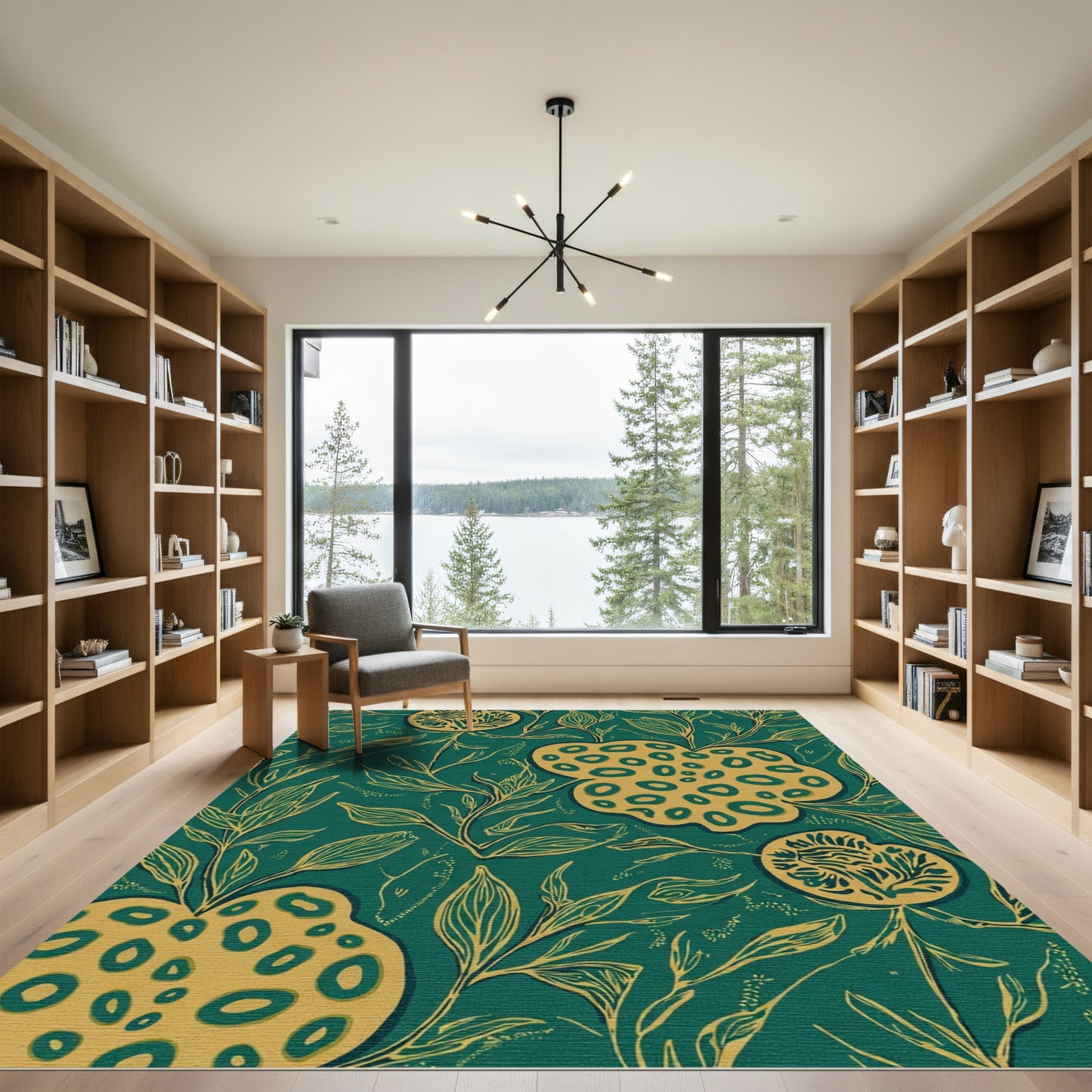 Emerald Green Botanical Fruit Medallion Rug