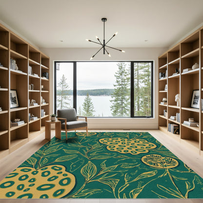 Emerald Green Botanical Fruit Medallion Rug
