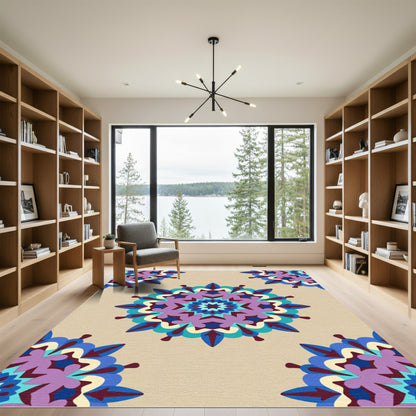 Ornate Mandala Purple Blue Cream Rug