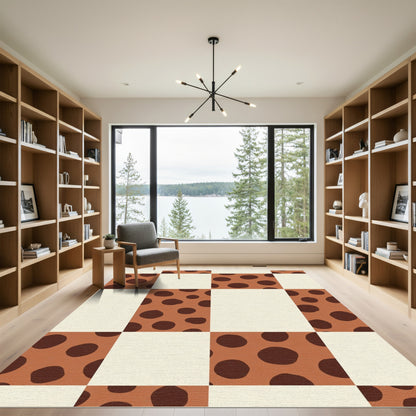 Brown Tan Polka Dot Checkered Rug