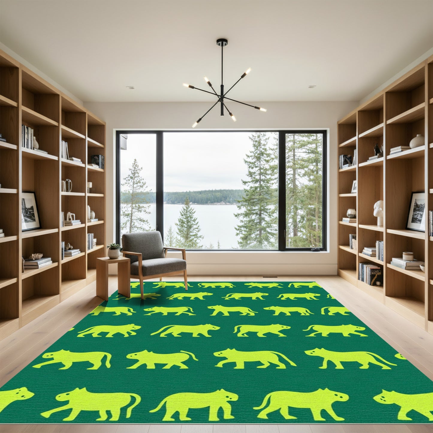 Golden Tiger Silhouette Repeating Pattern Rug