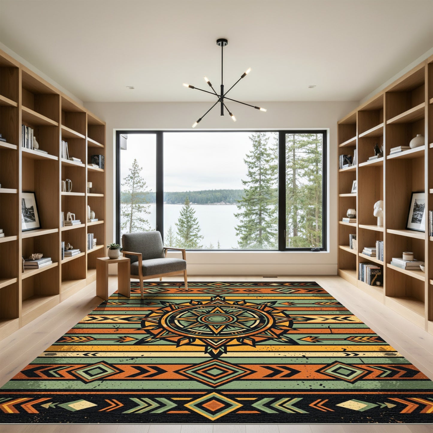 Tribal Sun Arrow Turquoise Orange Rug