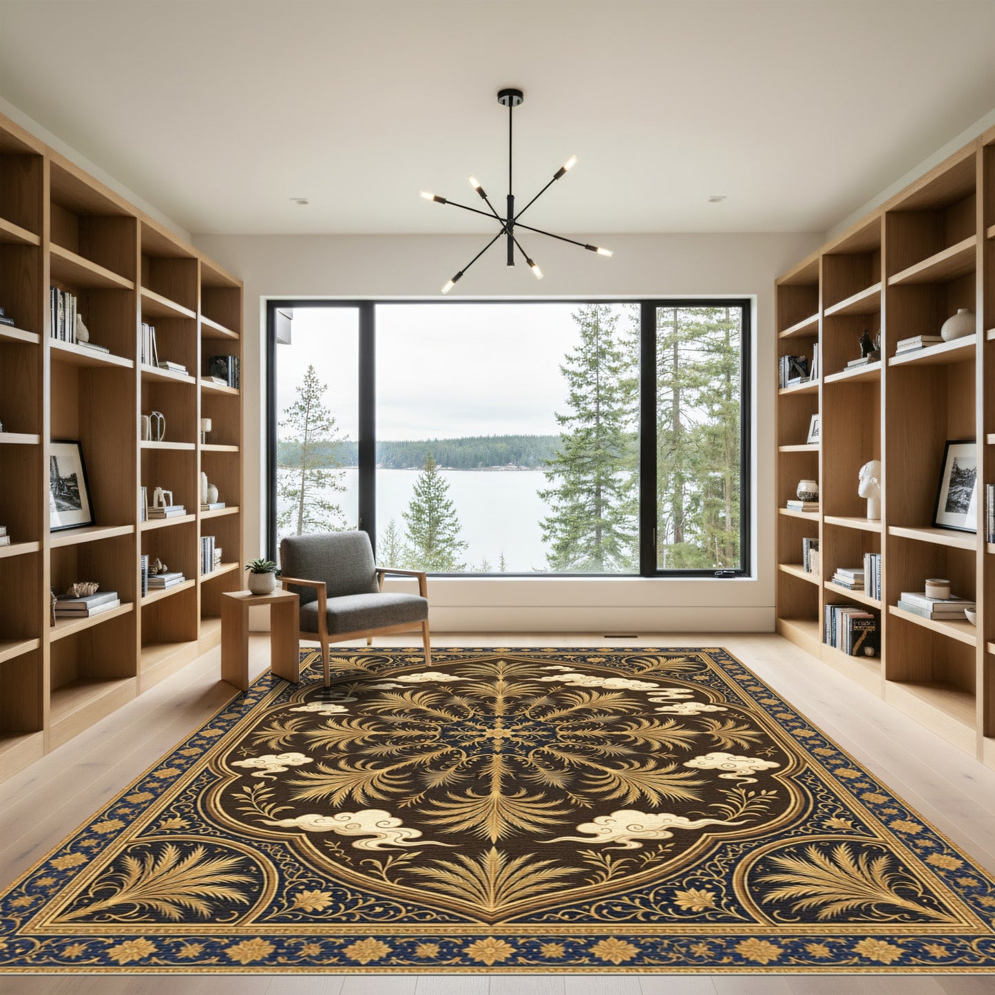 Golden Palm Trees and Clouds Medallion Rug