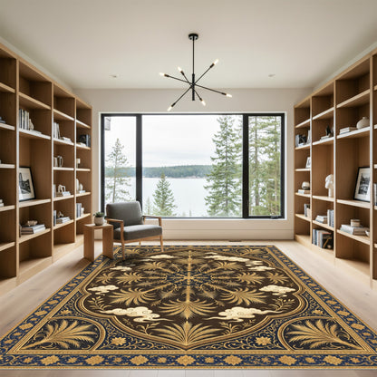 Golden Palm Trees and Clouds Medallion Rug
