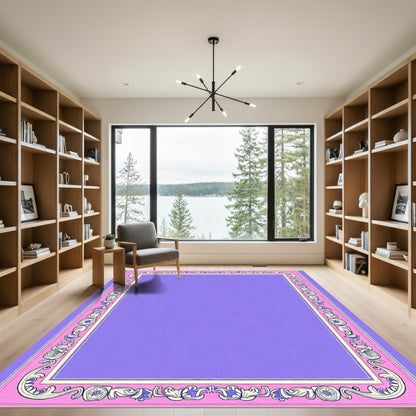 Ornate Lilac Pink Scroll Border Rug
