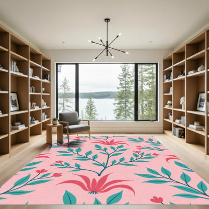 Whimsical Coral Floral Branch Botanical Rug