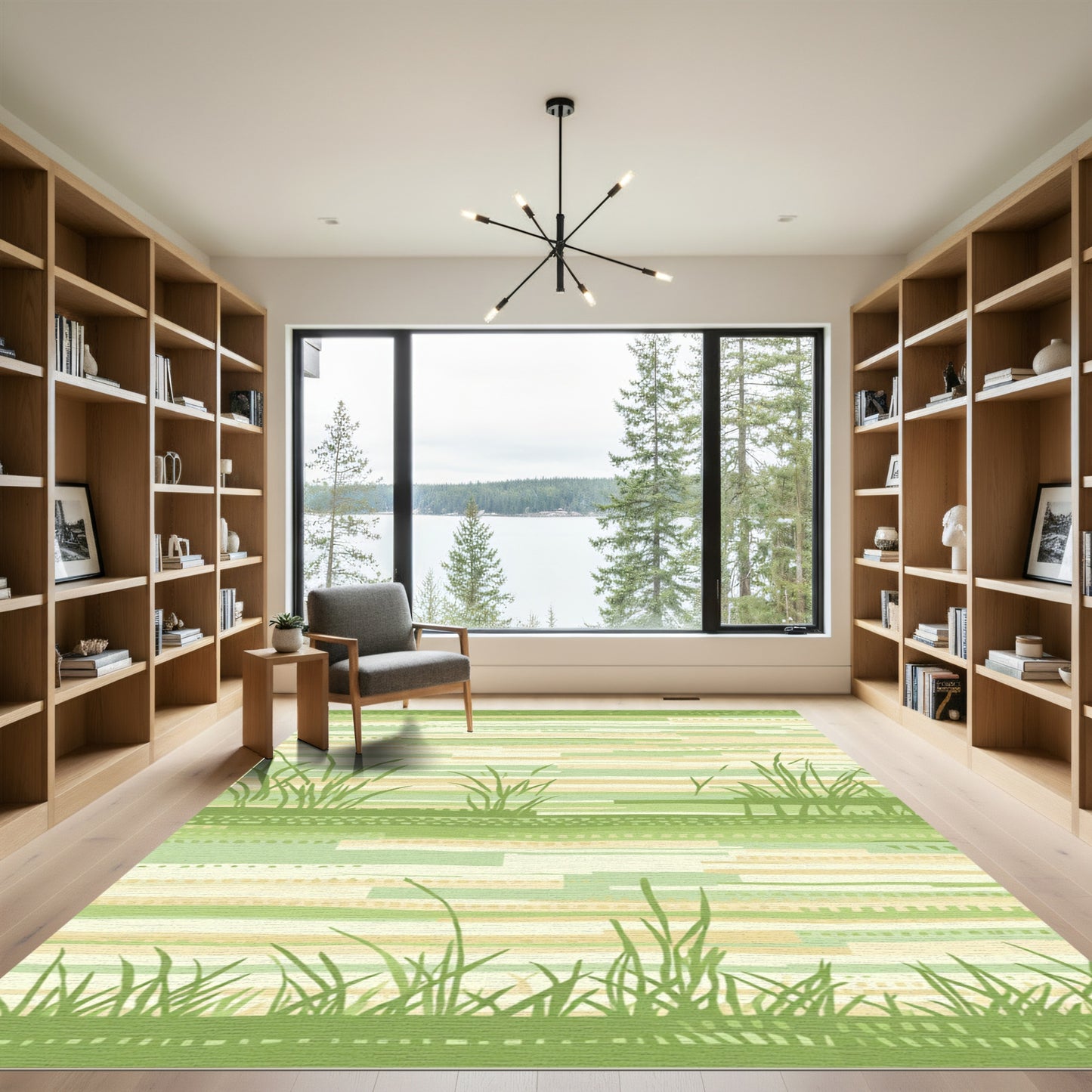 Pastoral Green Grass Field Stripes Rug