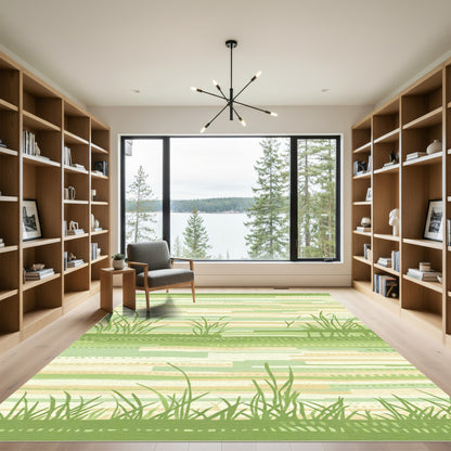 Pastoral Green Grass Field Stripes Rug