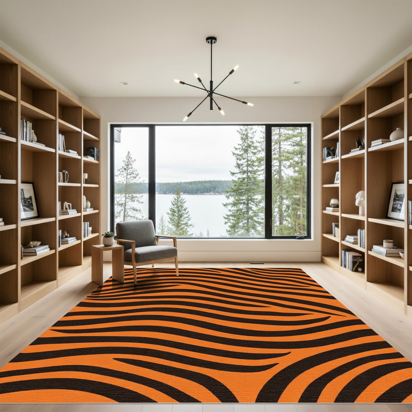 Orange Black Tiger Stripe Waves Rug