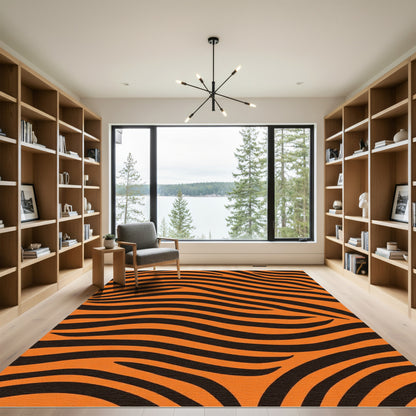 Orange Black Tiger Stripe Waves Rug