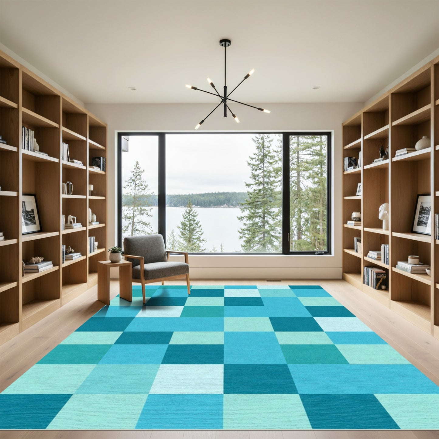 Oceanic Blue Teal Checkerboard Squares Rug