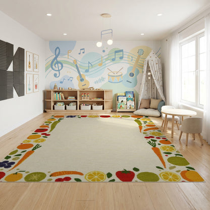 Whimsical Fruit Vegetable Border Rug