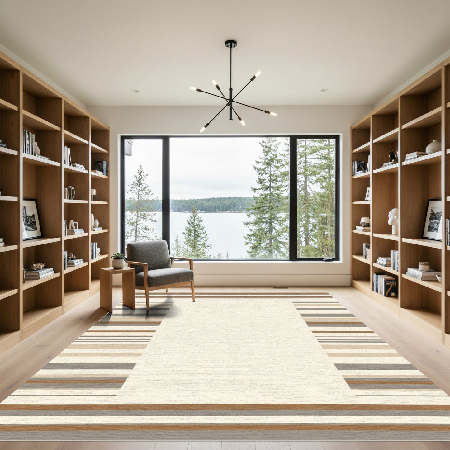 Neutral Earth Tones Striped Border Rug