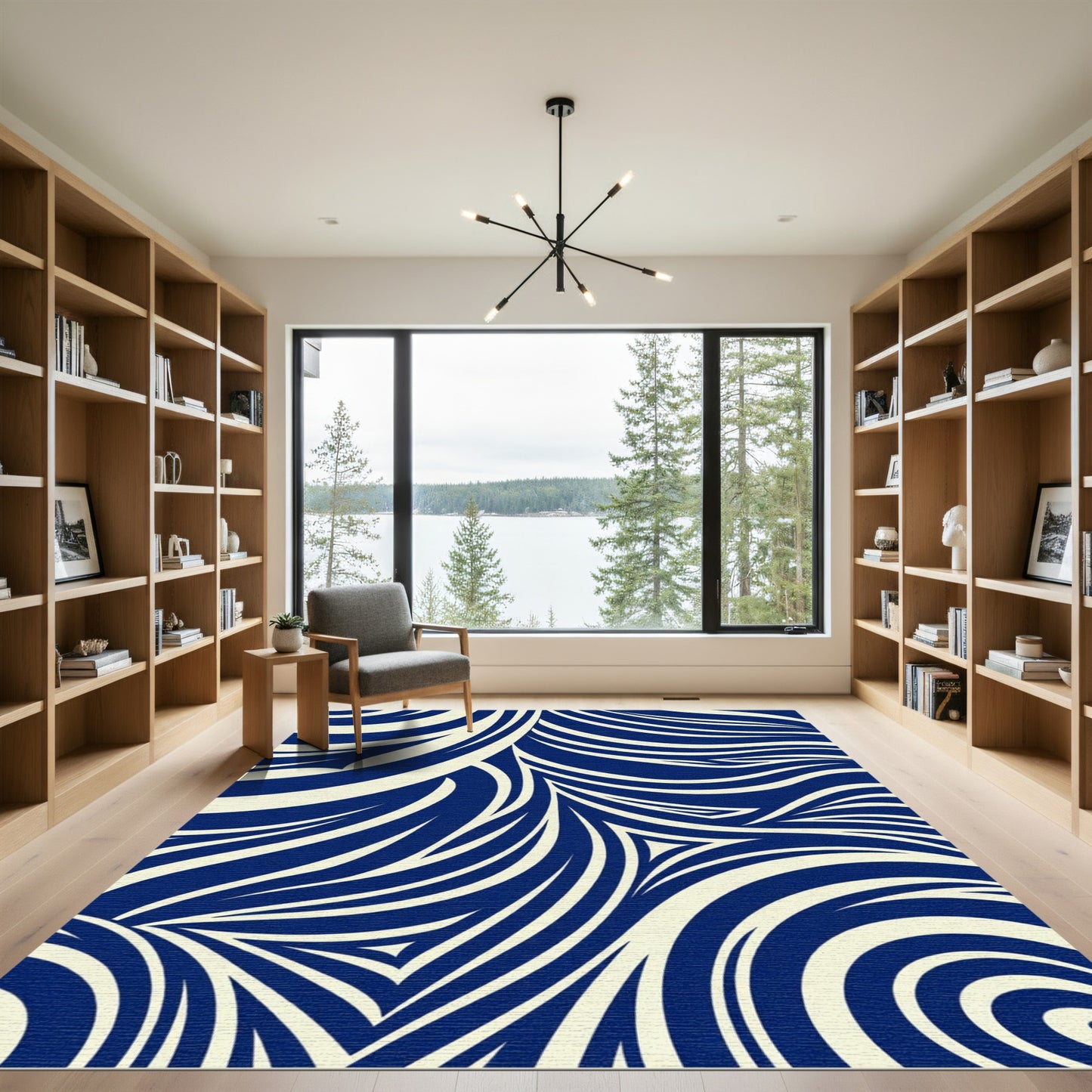 Deep Navy Flowing Organic Lines Rug