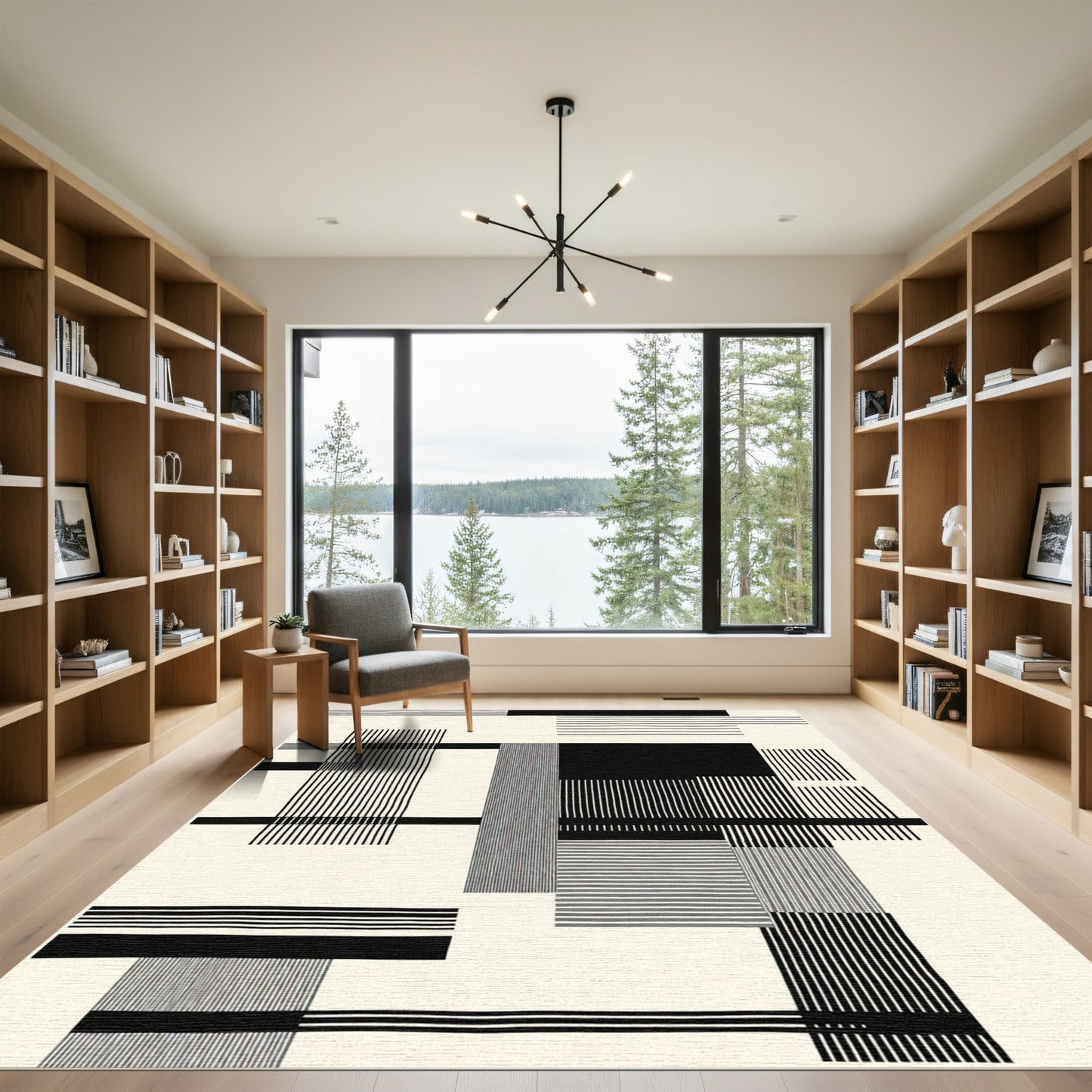 Modern Black White Abstract Geometric Rug