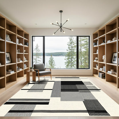 Modern Black White Abstract Geometric Rug
