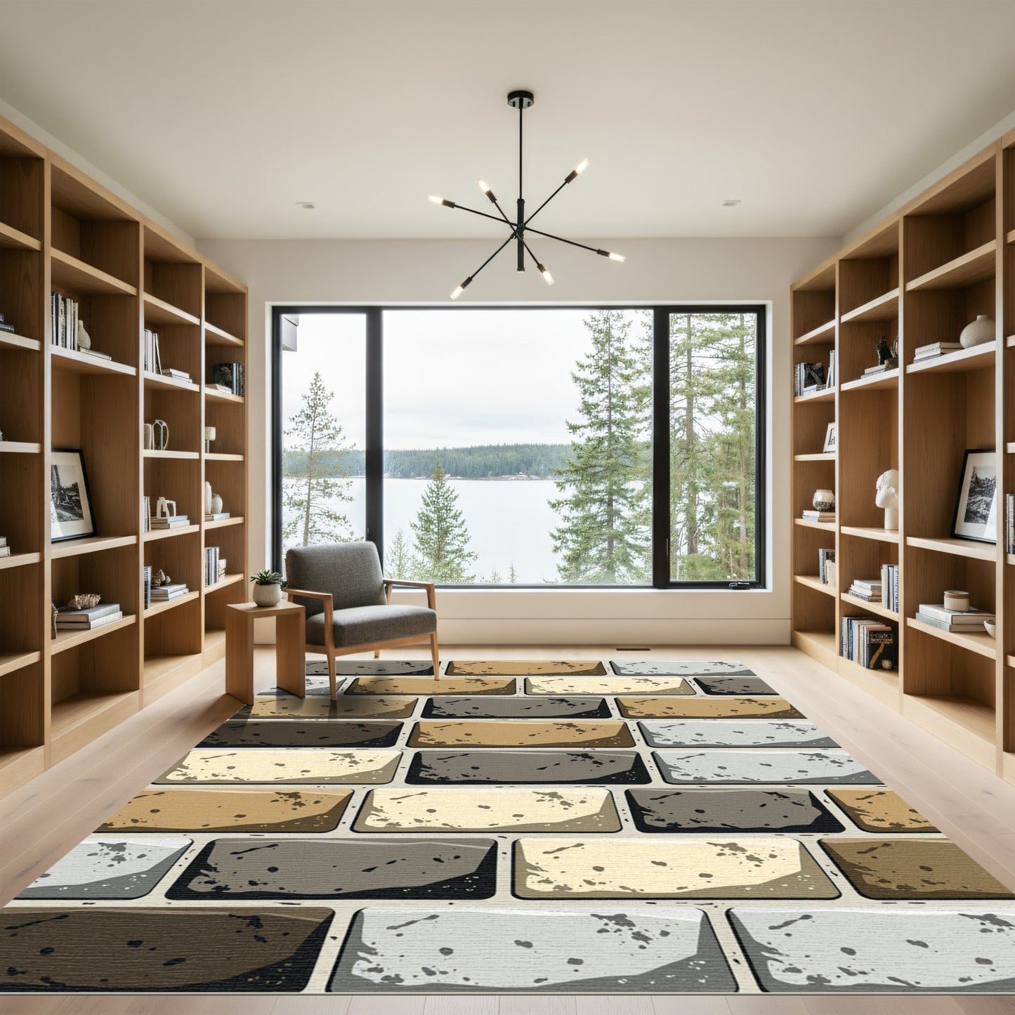 Earthy Tonal Textured Brick Wall Rug