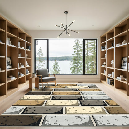 Earthy Tonal Textured Brick Wall Rug