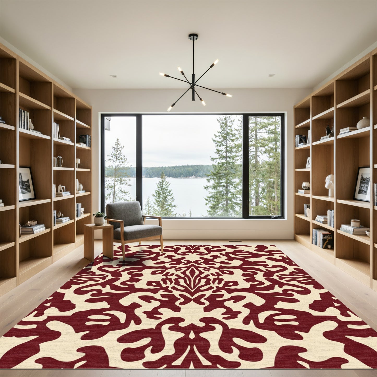 Deep Red Baroque Swirl Rug