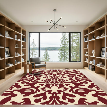 Deep Red Baroque Swirl Rug