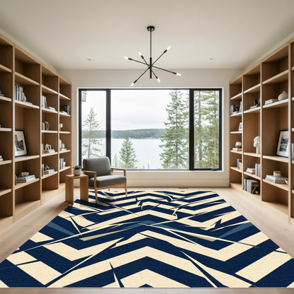 Navy Blue Geometric Chevron Abstract Rug