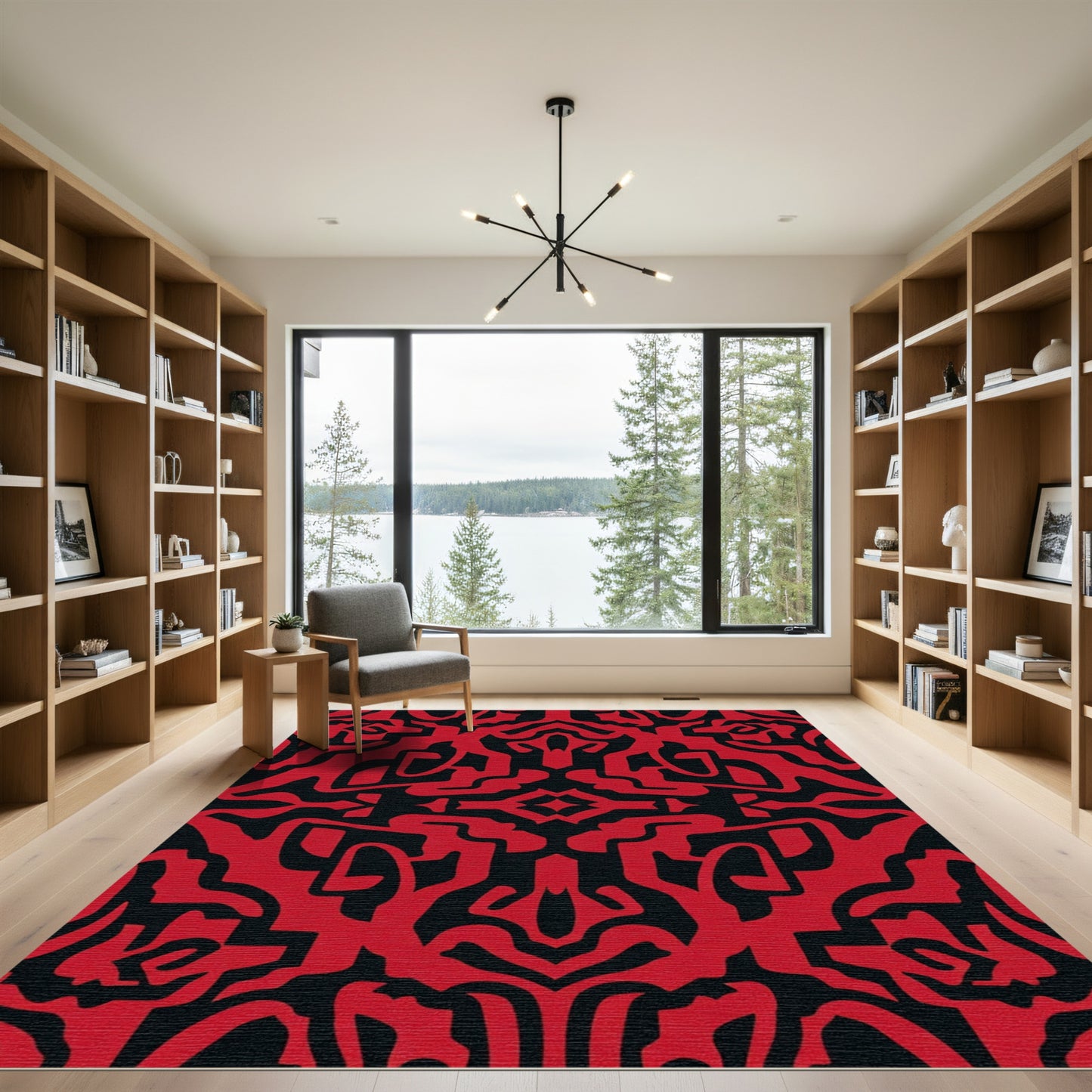 Bold Red Abstract Symmetry Rug