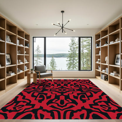 Bold Red Abstract Symmetry Rug