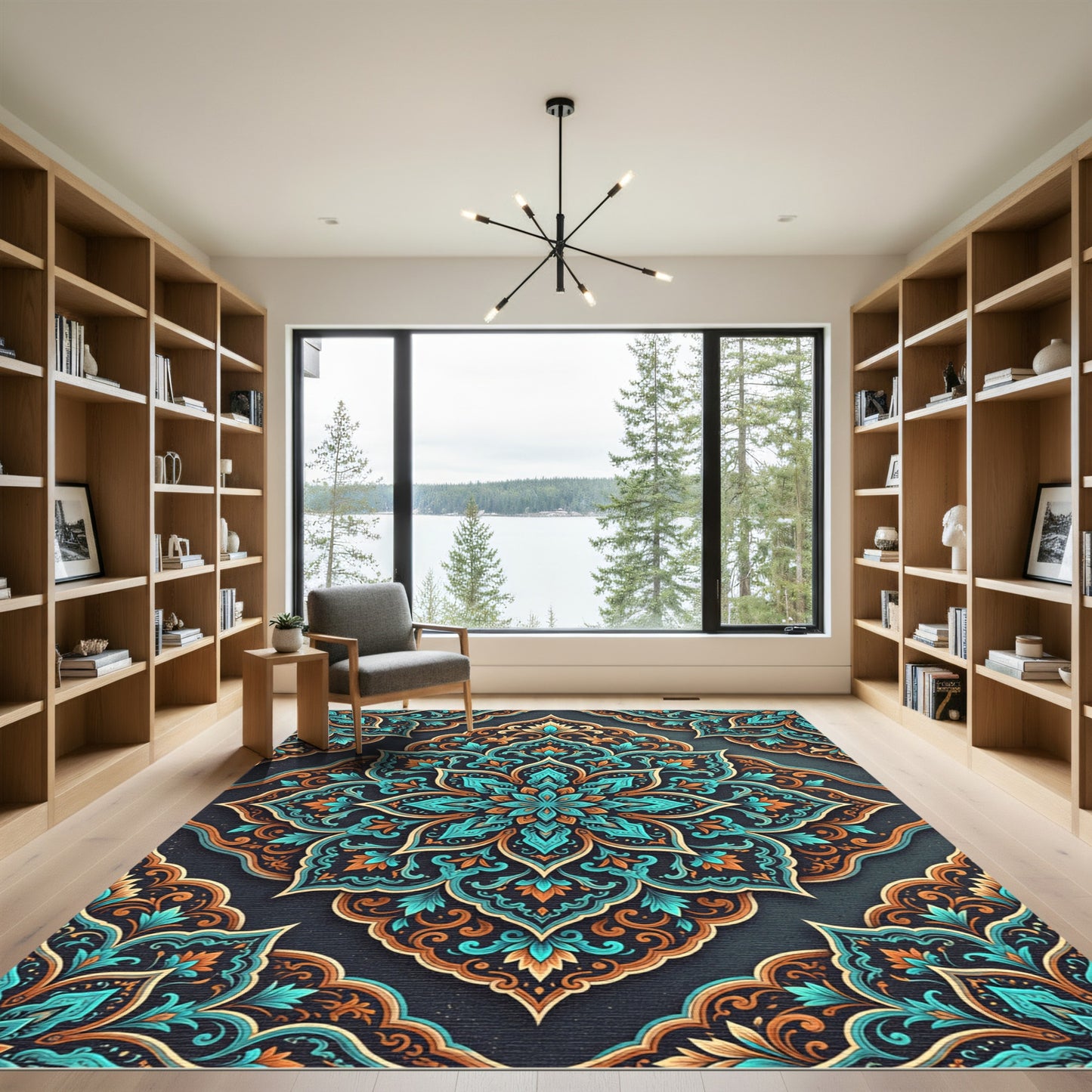 Teal and Copper Ornate Damask Rug
