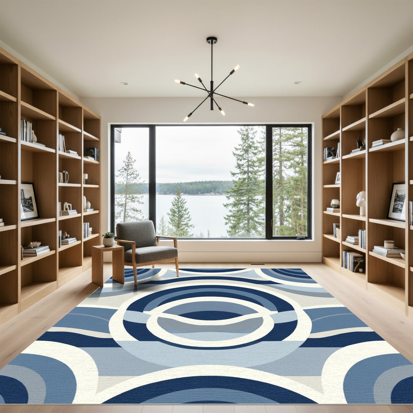 Navy Blue Abstract Arc Wave Rug