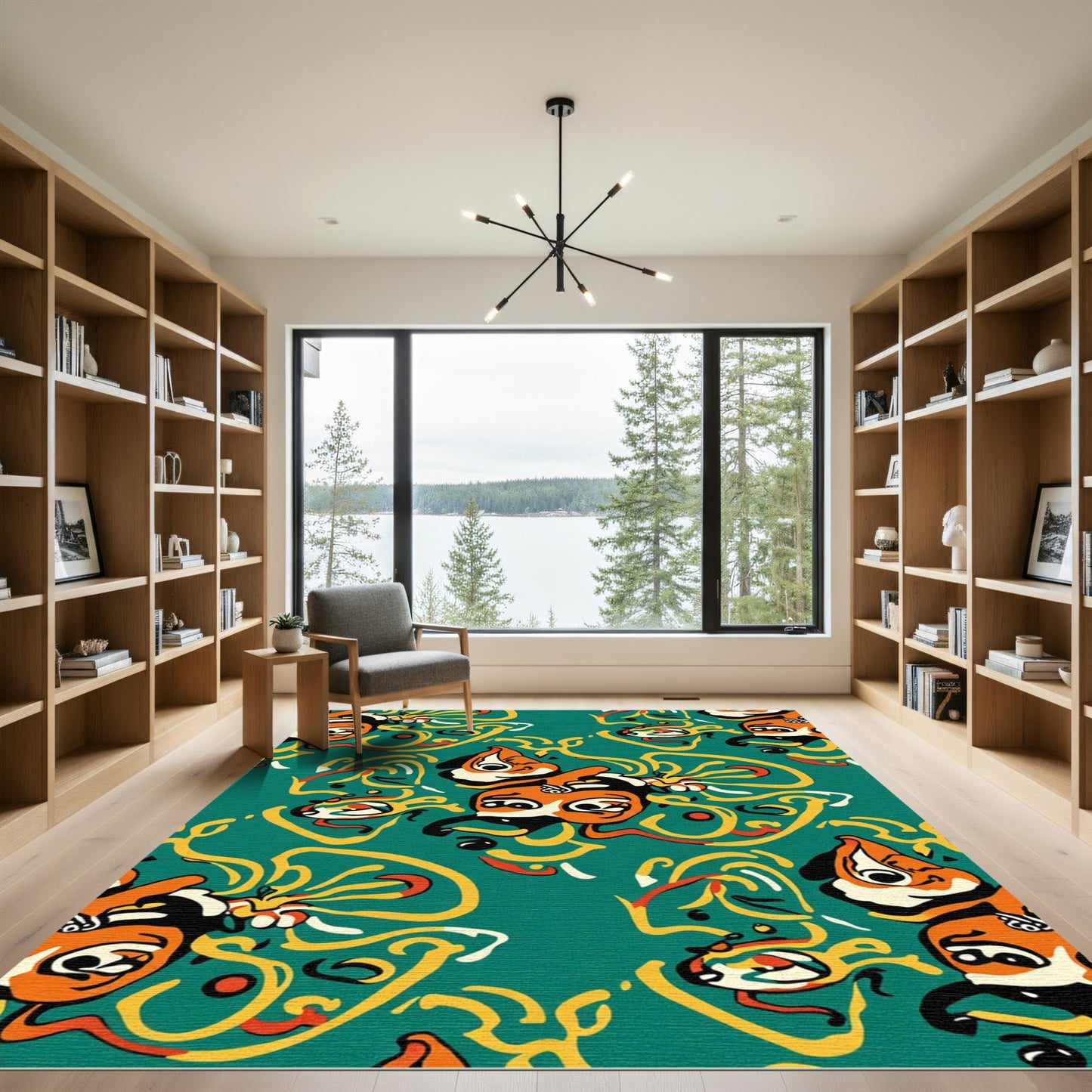 Whimsical Orange Character Serpentine Rug