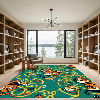 Whimsical Orange Character Serpentine Rug