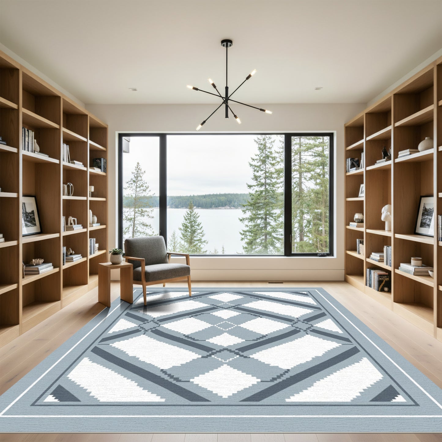 Gray Geometric Diamond Lattice Overlay Rug