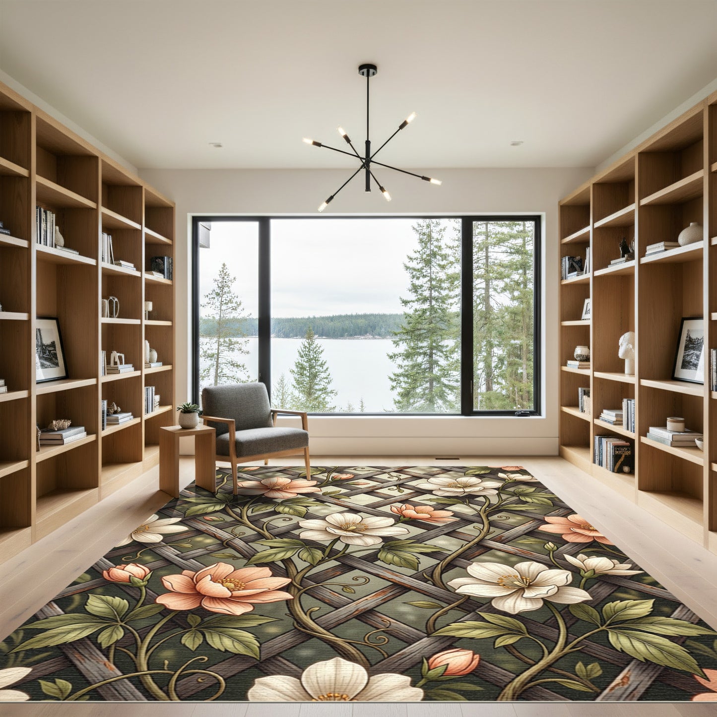 Botanical Lattice Blossom Peach White Rug